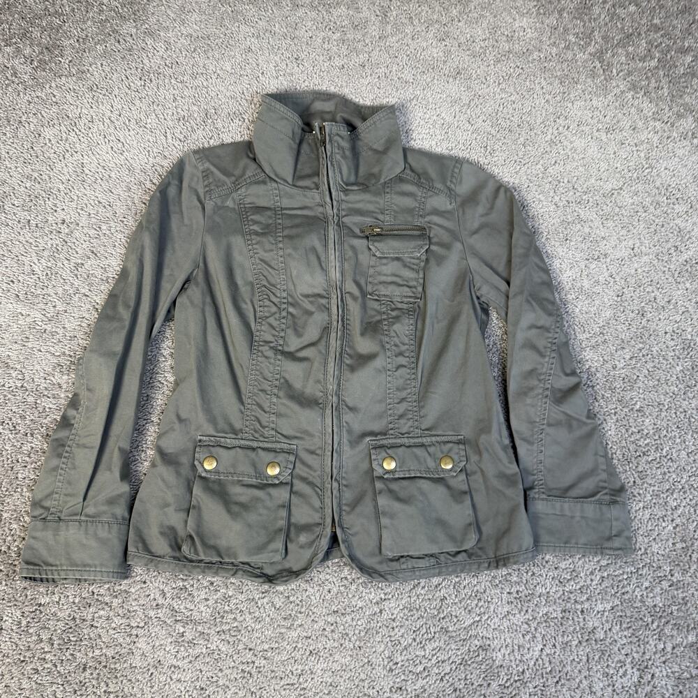 Style & Co. Jacket Womens M Green Cotton Twill Military Full Zip Collared